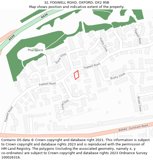 32, FOGWELL ROAD, OXFORD, OX2 9SB: Location map and indicative extent of plot