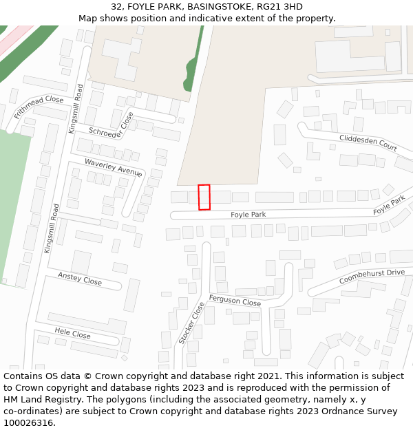 32, FOYLE PARK, BASINGSTOKE, RG21 3HD: Location map and indicative extent of plot