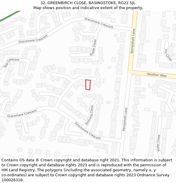 32, GREENBIRCH CLOSE, BASINGSTOKE, RG22 5JL: Location map and indicative extent of plot