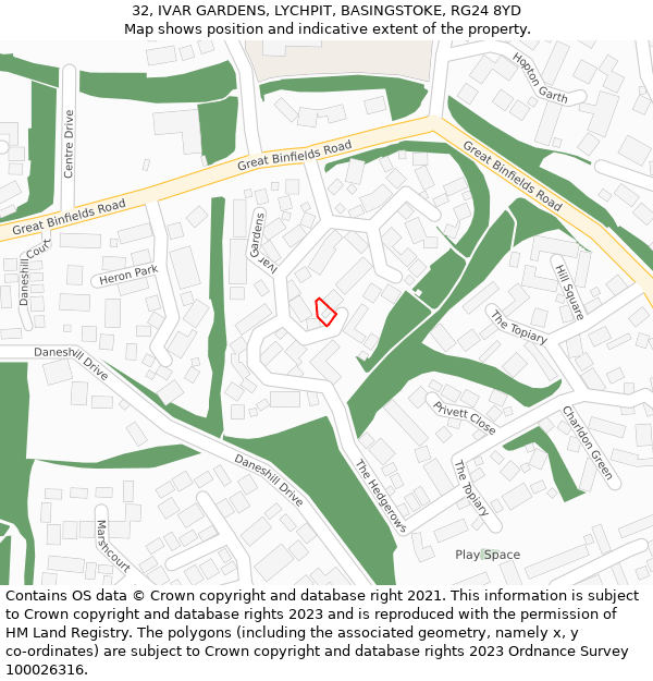 32, IVAR GARDENS, LYCHPIT, BASINGSTOKE, RG24 8YD: Location map and indicative extent of plot