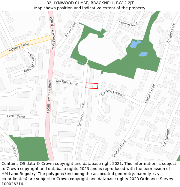 32, LYNWOOD CHASE, BRACKNELL, RG12 2JT: Location map and indicative extent of plot