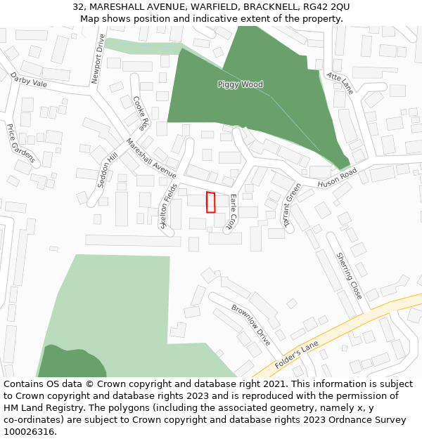 32, MARESHALL AVENUE, WARFIELD, BRACKNELL, RG42 2QU: Location map and indicative extent of plot