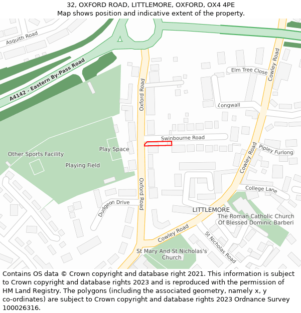 32, OXFORD ROAD, LITTLEMORE, OXFORD, OX4 4PE: Location map and indicative extent of plot