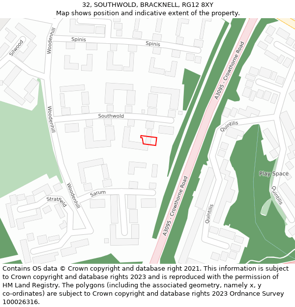 32, SOUTHWOLD, BRACKNELL, RG12 8XY: Location map and indicative extent of plot