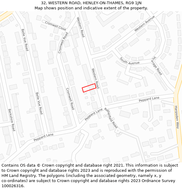 32, WESTERN ROAD, HENLEY-ON-THAMES, RG9 1JN: Location map and indicative extent of plot