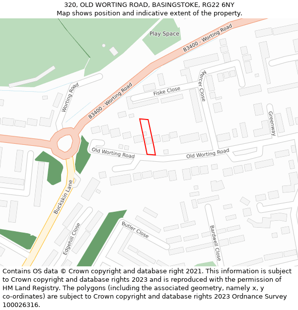 320, OLD WORTING ROAD, BASINGSTOKE, RG22 6NY: Location map and indicative extent of plot