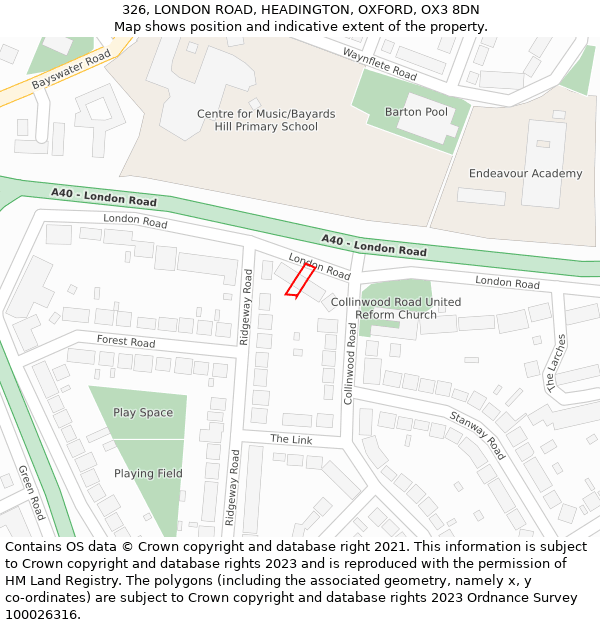 326, LONDON ROAD, HEADINGTON, OXFORD, OX3 8DN: Location map and indicative extent of plot