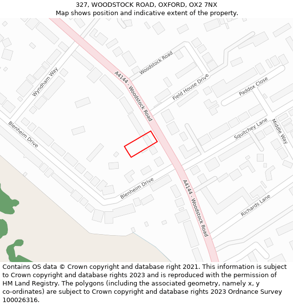 327, WOODSTOCK ROAD, OXFORD, OX2 7NX: Location map and indicative extent of plot