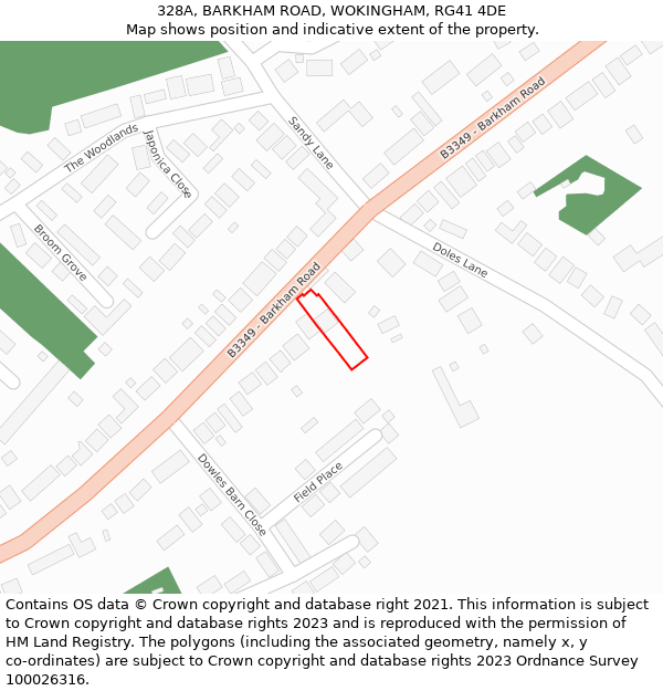 328A, BARKHAM ROAD, WOKINGHAM, RG41 4DE: Location map and indicative extent of plot