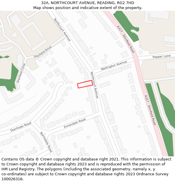 32A, NORTHCOURT AVENUE, READING, RG2 7HD: Location map and indicative extent of plot