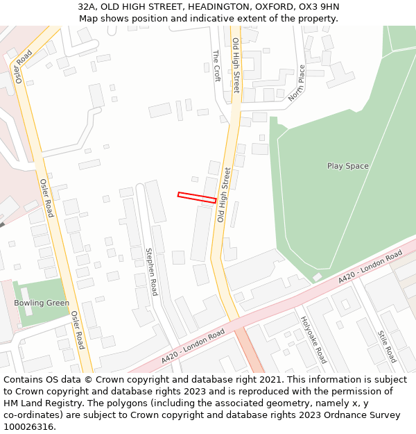 32A, OLD HIGH STREET, HEADINGTON, OXFORD, OX3 9HN: Location map and indicative extent of plot
