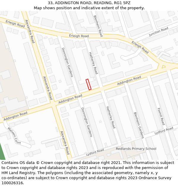 33, ADDINGTON ROAD, READING, RG1 5PZ: Location map and indicative extent of plot