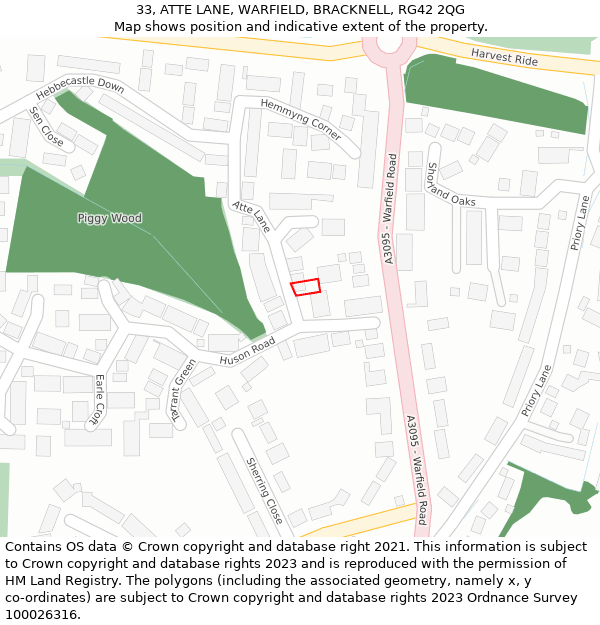 33, ATTE LANE, WARFIELD, BRACKNELL, RG42 2QG: Location map and indicative extent of plot