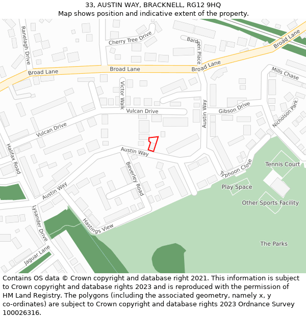33, AUSTIN WAY, BRACKNELL, RG12 9HQ: Location map and indicative extent of plot