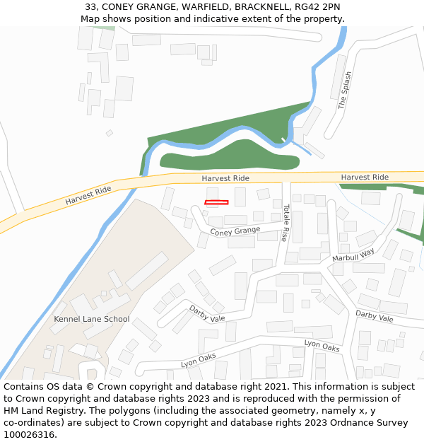 33, CONEY GRANGE, WARFIELD, BRACKNELL, RG42 2PN: Location map and indicative extent of plot