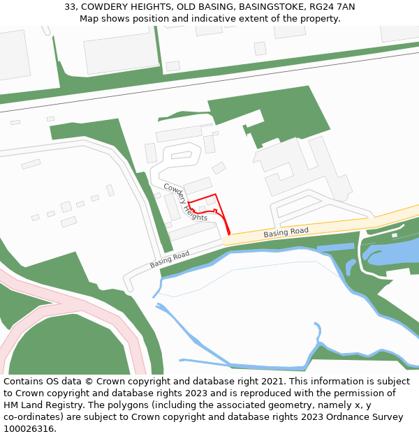 33, COWDERY HEIGHTS, OLD BASING, BASINGSTOKE, RG24 7AN: Location map and indicative extent of plot