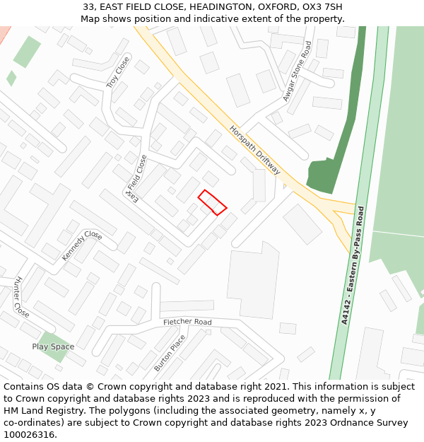 33, EAST FIELD CLOSE, HEADINGTON, OXFORD, OX3 7SH: Location map and indicative extent of plot