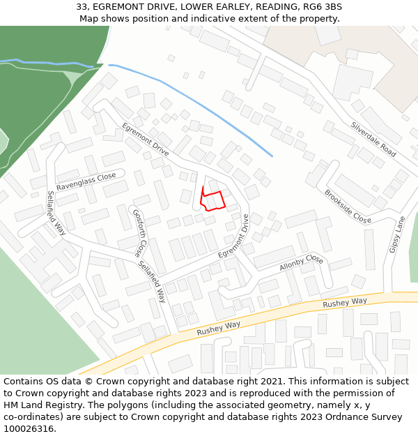 33, EGREMONT DRIVE, LOWER EARLEY, READING, RG6 3BS: Location map and indicative extent of plot