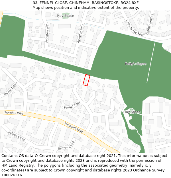 33, FENNEL CLOSE, CHINEHAM, BASINGSTOKE, RG24 8XF: Location map and indicative extent of plot