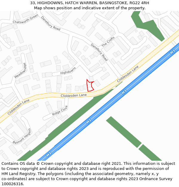 33, HIGHDOWNS, HATCH WARREN, BASINGSTOKE, RG22 4RH: Location map and indicative extent of plot