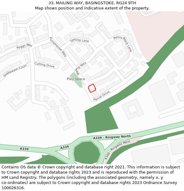 33, MAILING WAY, BASINGSTOKE, RG24 9TH: Location map and indicative extent of plot