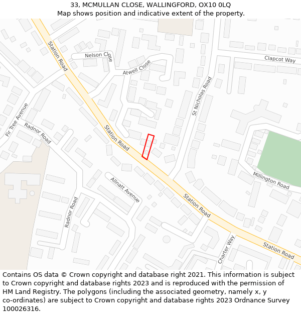 33, MCMULLAN CLOSE, WALLINGFORD, OX10 0LQ: Location map and indicative extent of plot