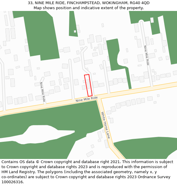 33, NINE MILE RIDE, FINCHAMPSTEAD, WOKINGHAM, RG40 4QD: Location map and indicative extent of plot