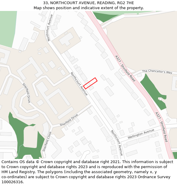 33, NORTHCOURT AVENUE, READING, RG2 7HE: Location map and indicative extent of plot