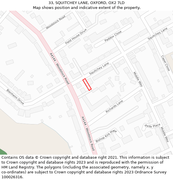33, SQUITCHEY LANE, OXFORD, OX2 7LD: Location map and indicative extent of plot