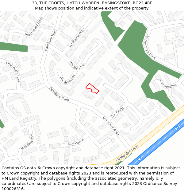 33, THE CROFTS, HATCH WARREN, BASINGSTOKE, RG22 4RE: Location map and indicative extent of plot