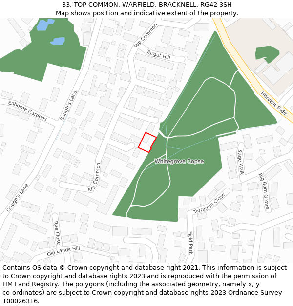 33, TOP COMMON, WARFIELD, BRACKNELL, RG42 3SH: Location map and indicative extent of plot