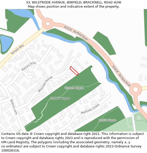 33, WILSTRODE AVENUE, BINFIELD, BRACKNELL, RG42 4UW: Location map and indicative extent of plot