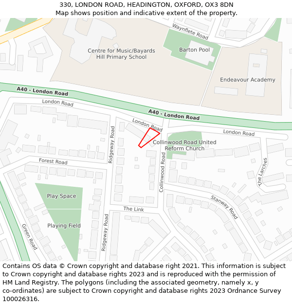 330, LONDON ROAD, HEADINGTON, OXFORD, OX3 8DN: Location map and indicative extent of plot