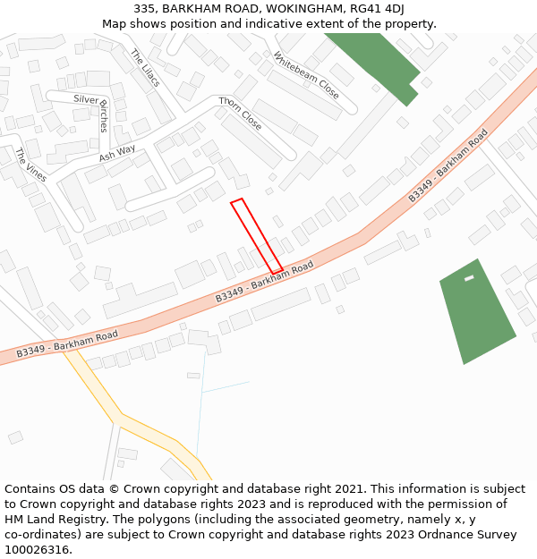 335, BARKHAM ROAD, WOKINGHAM, RG41 4DJ: Location map and indicative extent of plot