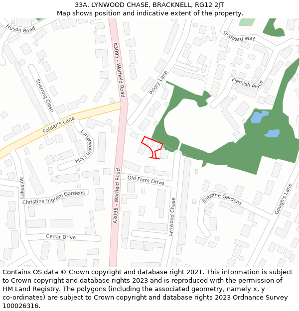 33A, LYNWOOD CHASE, BRACKNELL, RG12 2JT: Location map and indicative extent of plot