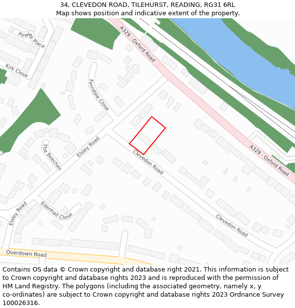 34, CLEVEDON ROAD, TILEHURST, READING, RG31 6RL: Location map and indicative extent of plot