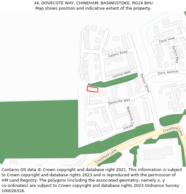 34, DOVECOTE WAY, CHINEHAM, BASINGSTOKE, RG24 8HU: Location map and indicative extent of plot