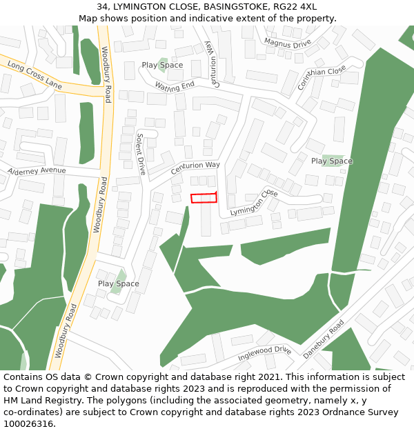 34, LYMINGTON CLOSE, BASINGSTOKE, RG22 4XL: Location map and indicative extent of plot