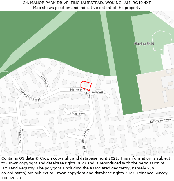 34, MANOR PARK DRIVE, FINCHAMPSTEAD, WOKINGHAM, RG40 4XE: Location map and indicative extent of plot