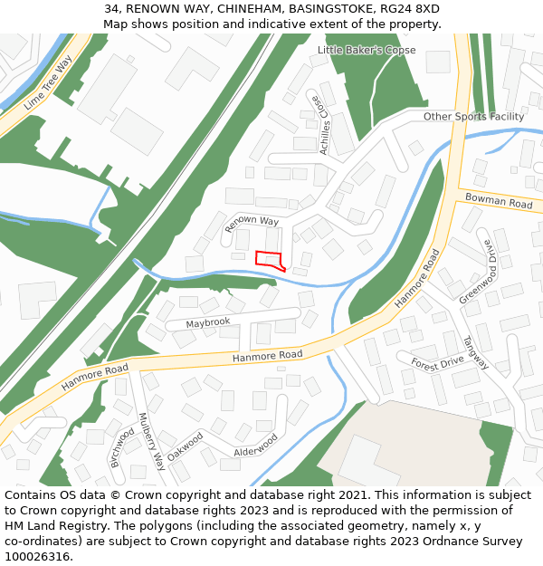 34, RENOWN WAY, CHINEHAM, BASINGSTOKE, RG24 8XD: Location map and indicative extent of plot