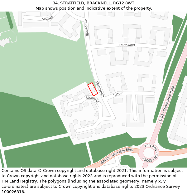 34, STRATFIELD, BRACKNELL, RG12 8WT: Location map and indicative extent of plot