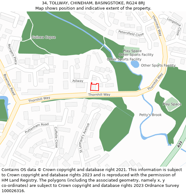 34, TOLLWAY, CHINEHAM, BASINGSTOKE, RG24 8RJ: Location map and indicative extent of plot