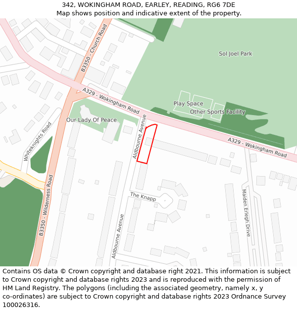 342, WOKINGHAM ROAD, EARLEY, READING, RG6 7DE: Location map and indicative extent of plot