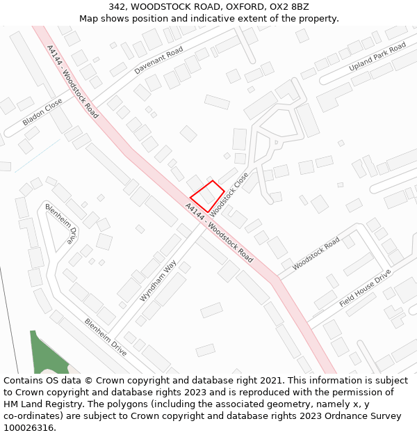 342, WOODSTOCK ROAD, OXFORD, OX2 8BZ: Location map and indicative extent of plot