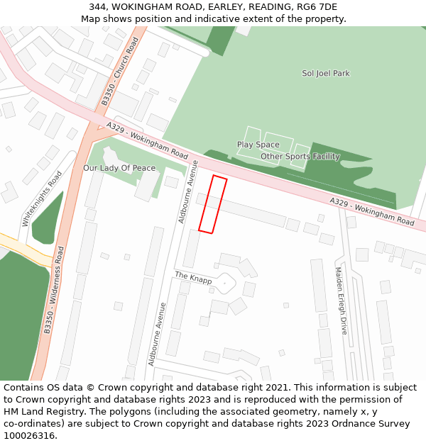 344, WOKINGHAM ROAD, EARLEY, READING, RG6 7DE: Location map and indicative extent of plot