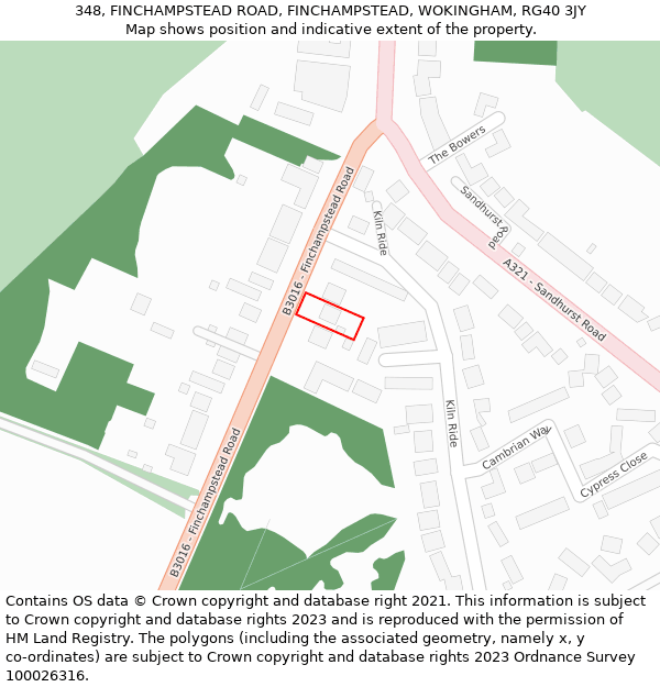 348, FINCHAMPSTEAD ROAD, FINCHAMPSTEAD, WOKINGHAM, RG40 3JY: Location map and indicative extent of plot