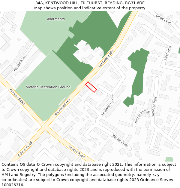 34A, KENTWOOD HILL, TILEHURST, READING, RG31 6DE: Location map and indicative extent of plot