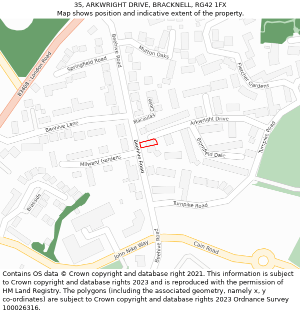 35, ARKWRIGHT DRIVE, BRACKNELL, RG42 1FX: Location map and indicative extent of plot
