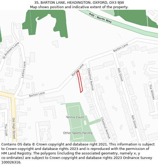 35, BARTON LANE, HEADINGTON, OXFORD, OX3 9JW: Location map and indicative extent of plot