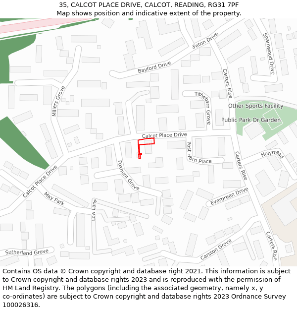 35, CALCOT PLACE DRIVE, CALCOT, READING, RG31 7PF: Location map and indicative extent of plot